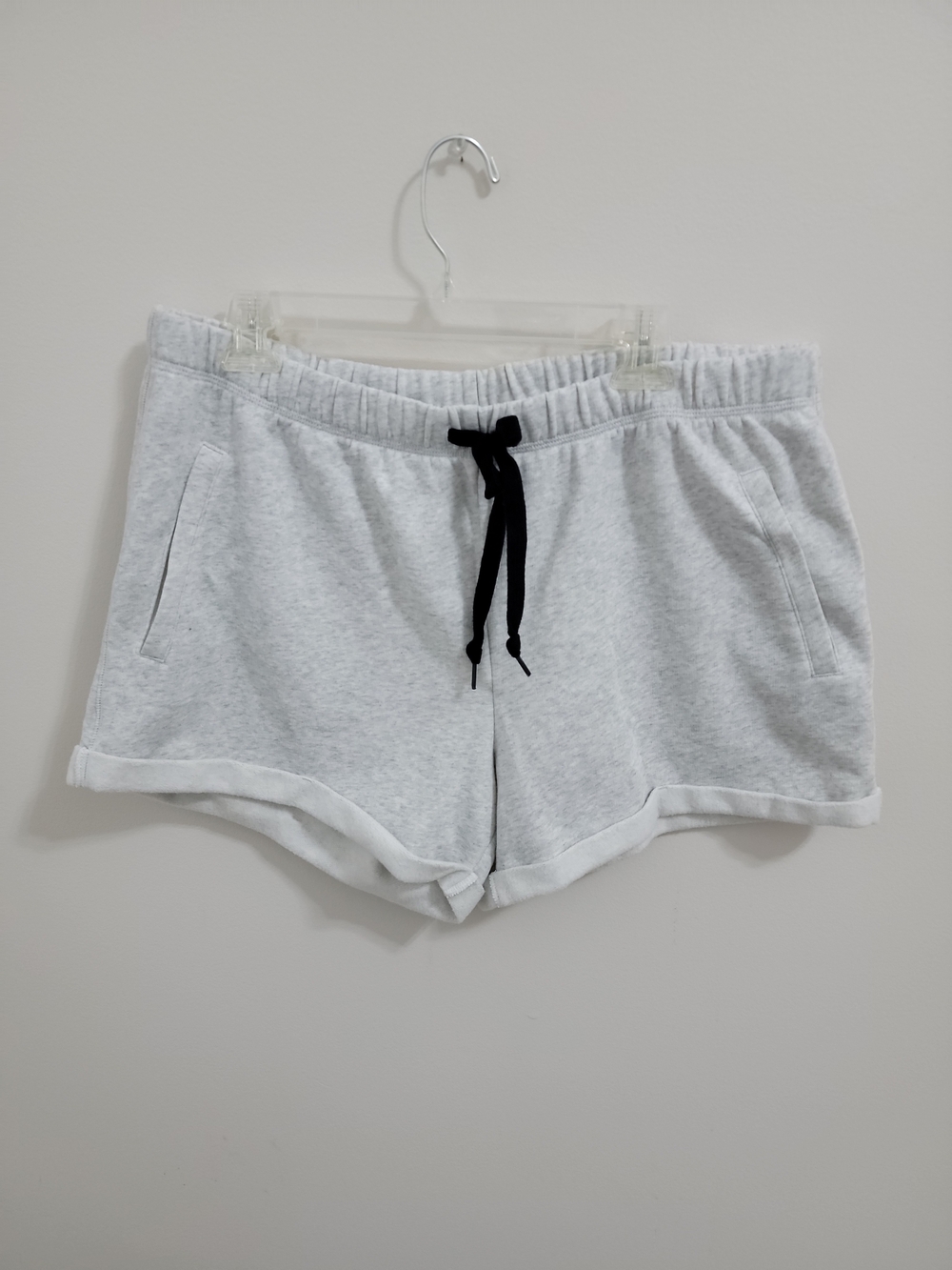 PINK Victoria's Secret Light Gray Athletic Shorts with Black Drawstring XL EUC - Picture 1 of 7